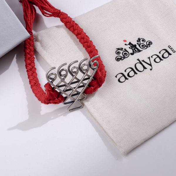 Red Thread Saraswati Bracelet – Medium Motif | 92.5 Silver