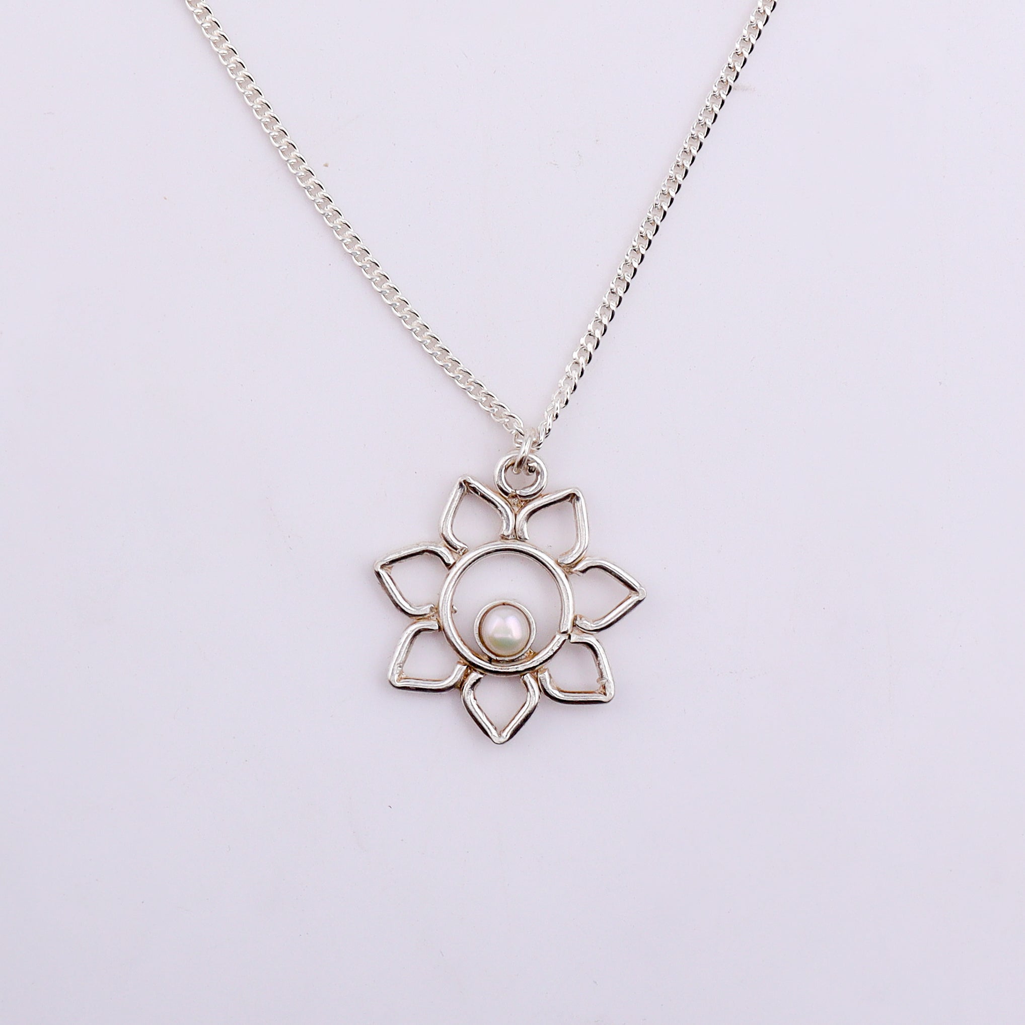 Sliver Flower and Pearl Necklace