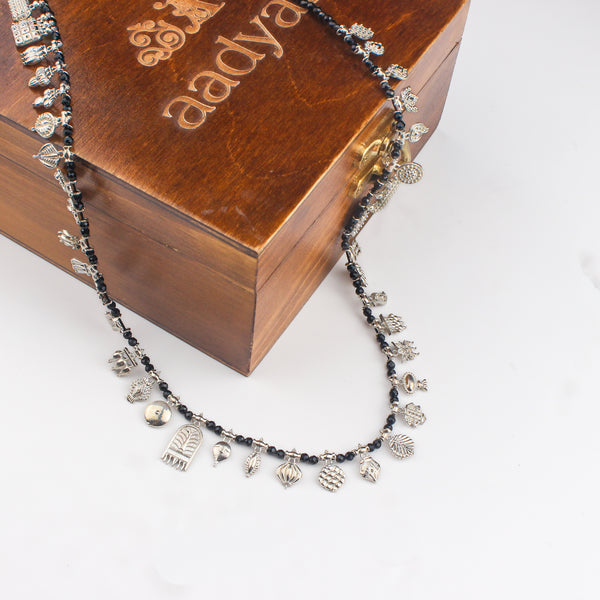 The Aadyaa Saaj (Silver, Black spinel) Short | 92.5 Silver | Shiny Silver Finish ( Made to Order )