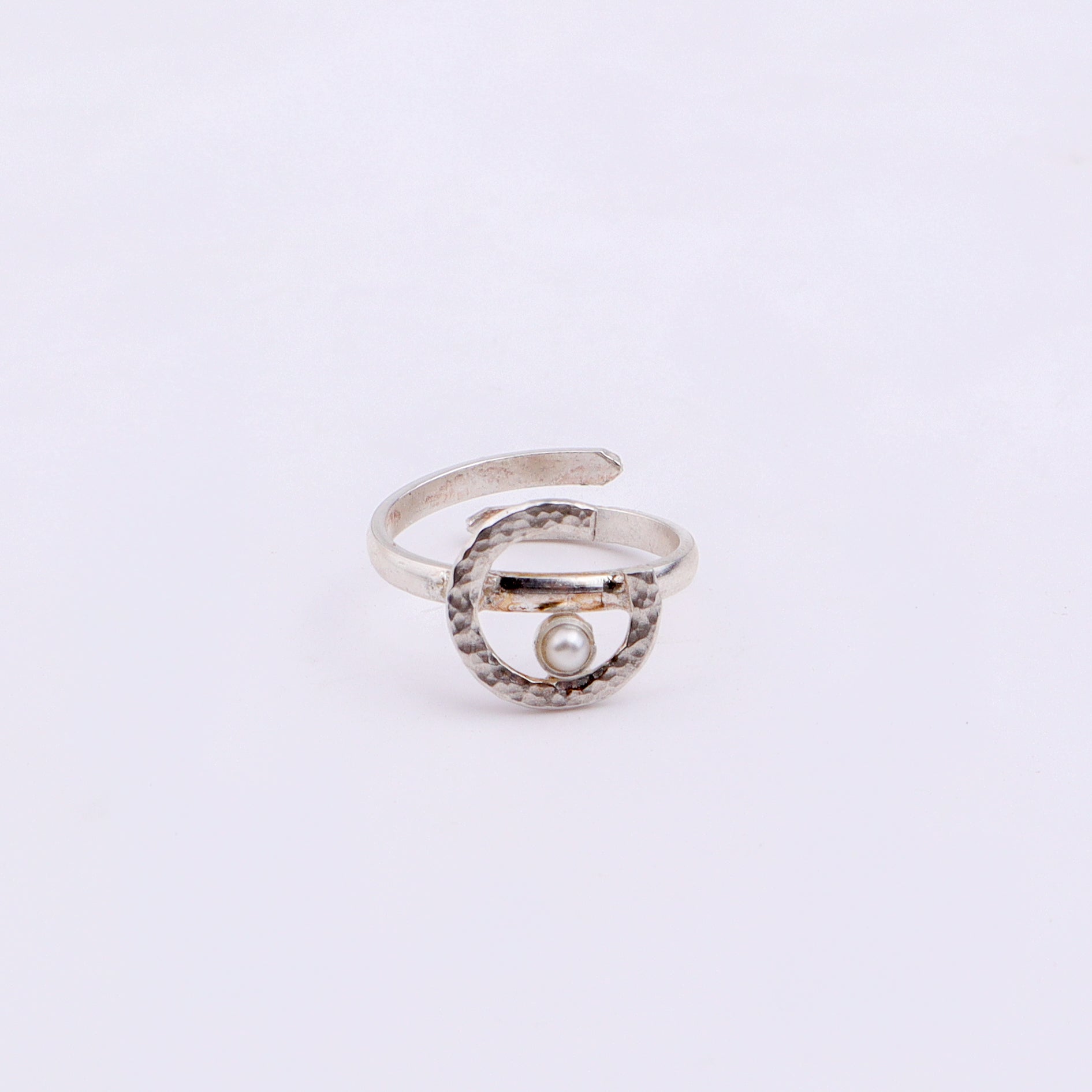 Sliver Semi-Circle and Pearl Ring