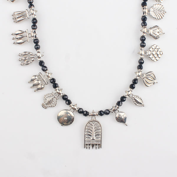 The Aadyaa Saaj (Silver, Black spinel) Short | 92.5 Silver | Shiny Silver Finish ( Made to Order )