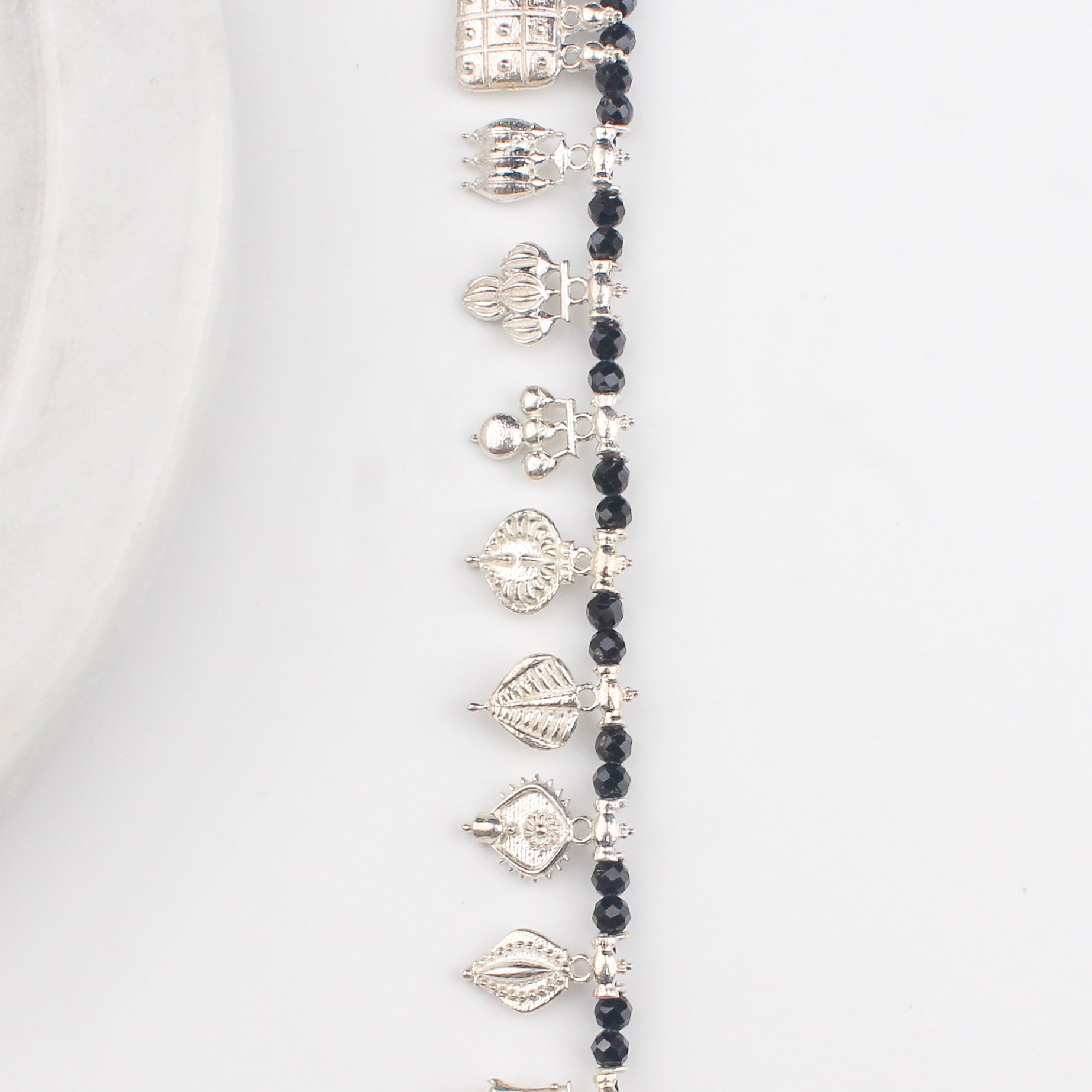 The Aadyaa Saaj (Silver, Black spinel) Short | 92.5 Silver | Shiny Silver Finish ( Made to Order )