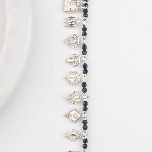 The Aadyaa Saaj (Silver, Black spinel) Short | 92.5 Silver | Shiny Silver Finish ( Made to Order )