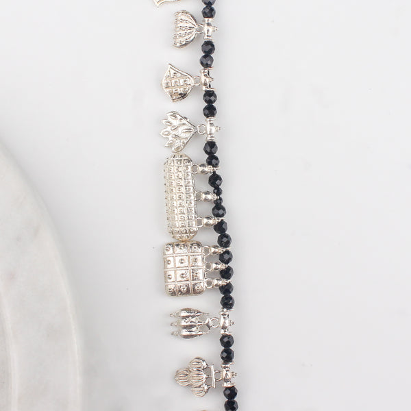 The Aadyaa Saaj (Silver, Black spinel) Short | 92.5 Silver | Shiny Silver Finish ( Made to Order )