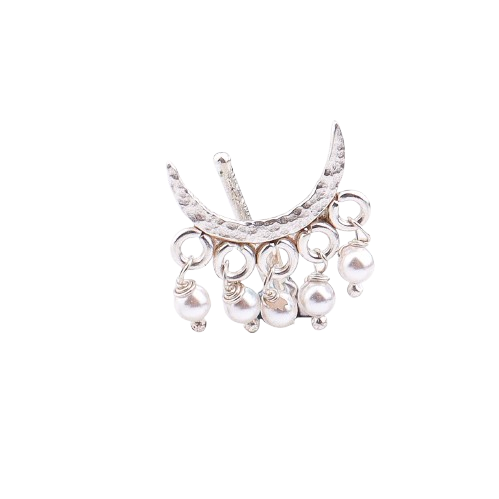 Silver Hammered Chandrakor Clip-On Nose Pin (Large)