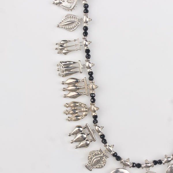 The Aadyaa Saaj - Shiny Silver, Black spinel (Made to Order)
