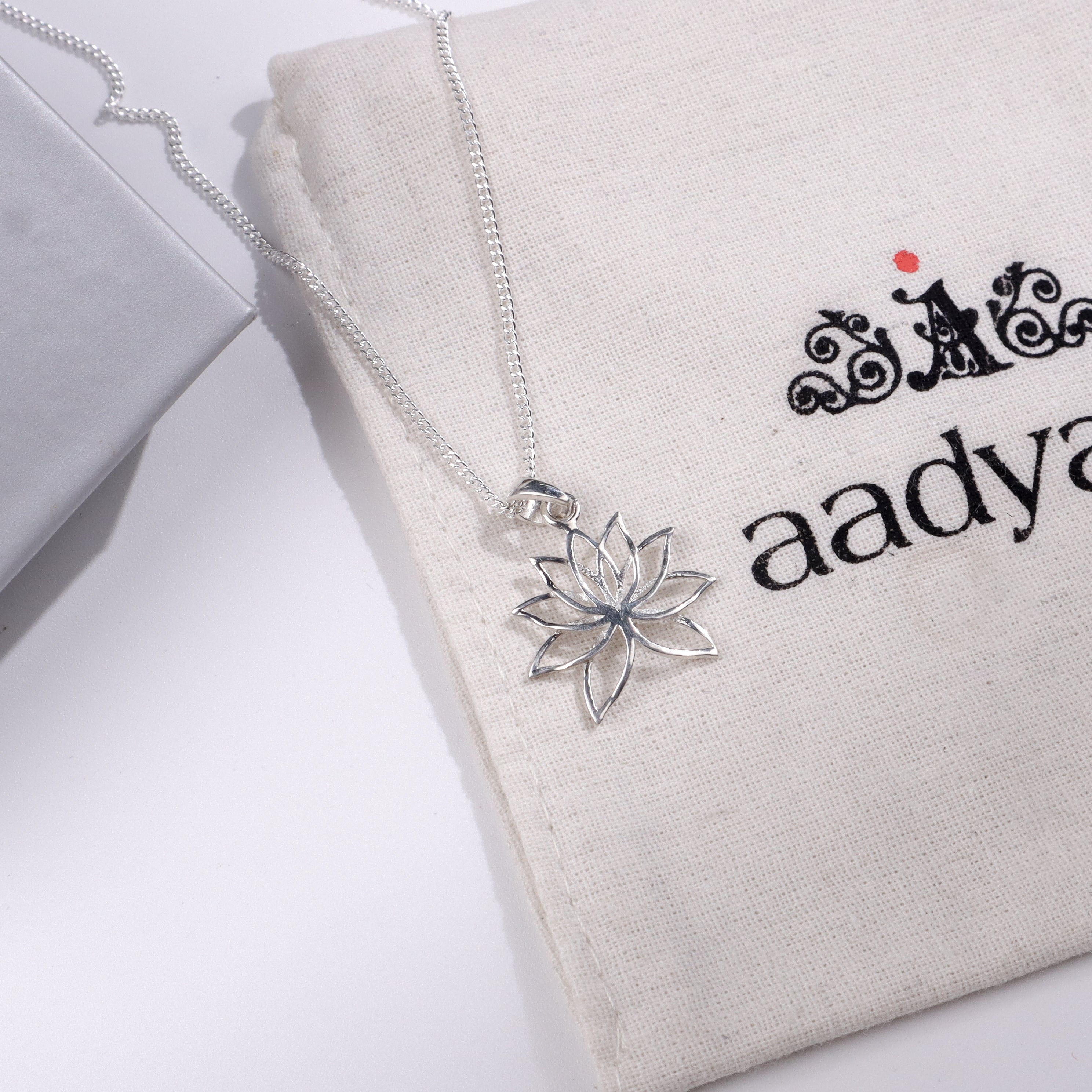 Lotus Charm Necklace 92.5 Sterling Silver | House of Aadyaa