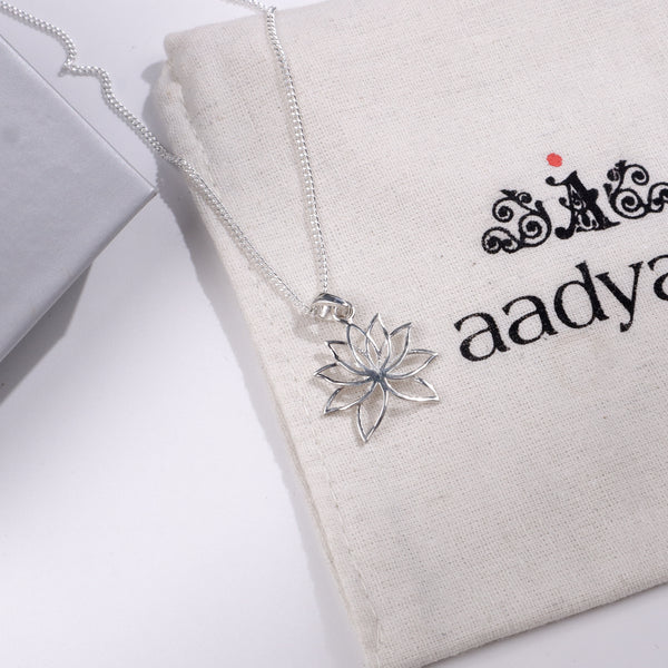 Lotus Charm Necklace | 92.5 Sterling SIlver