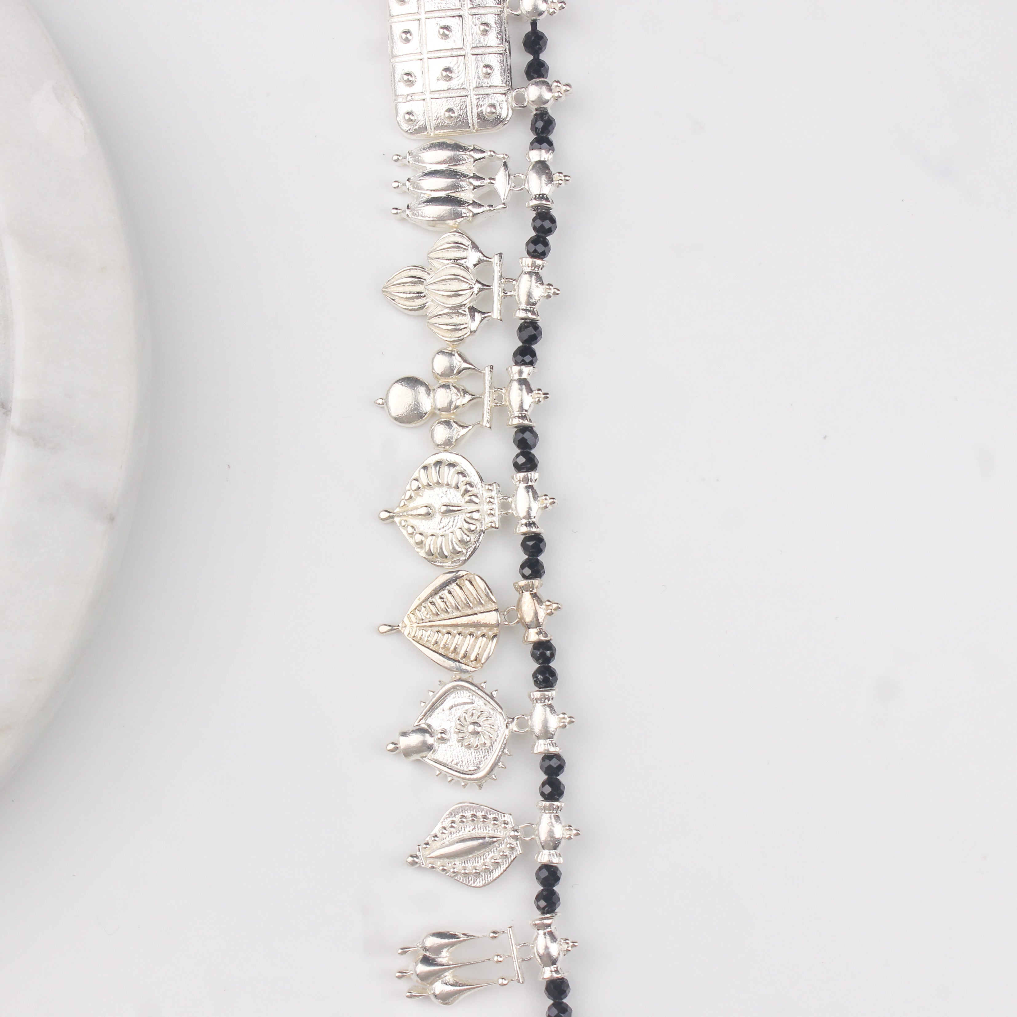 The Aadyaa Saaj - Shiny Silver, Black spinel (Made to Order)