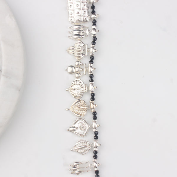 The Aadyaa Saaj - Shiny Silver, Black spinel (Made to Order)