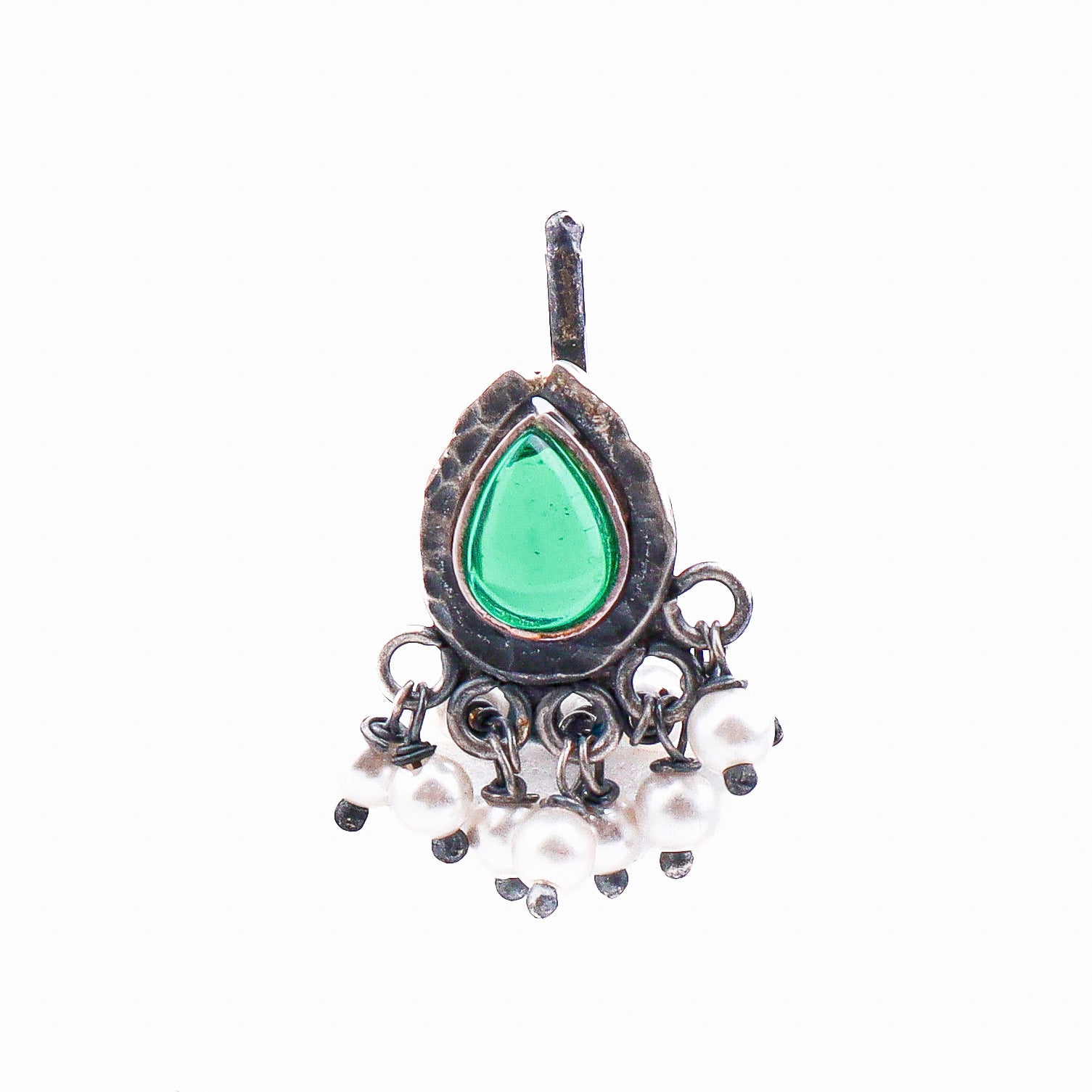 Oxidised Green Drop Clip-On Nose Pin (Large)