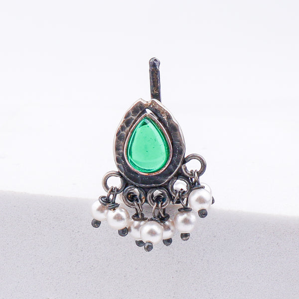 Oxidised Green Drop Clip-On Nose Pin (Large)
