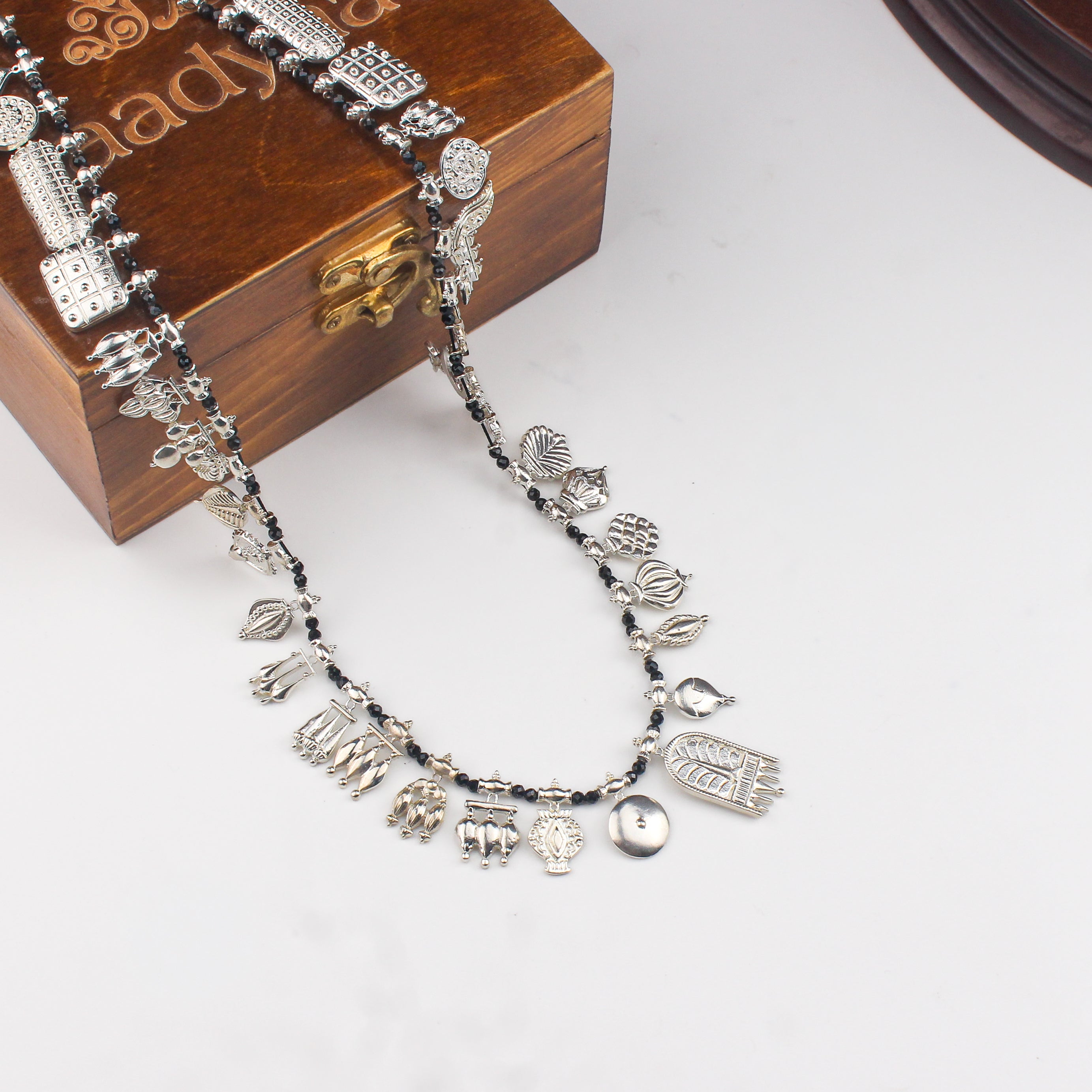 The Aadyaa Saaj - Shiny Silver, Black spinel (Made to Order)