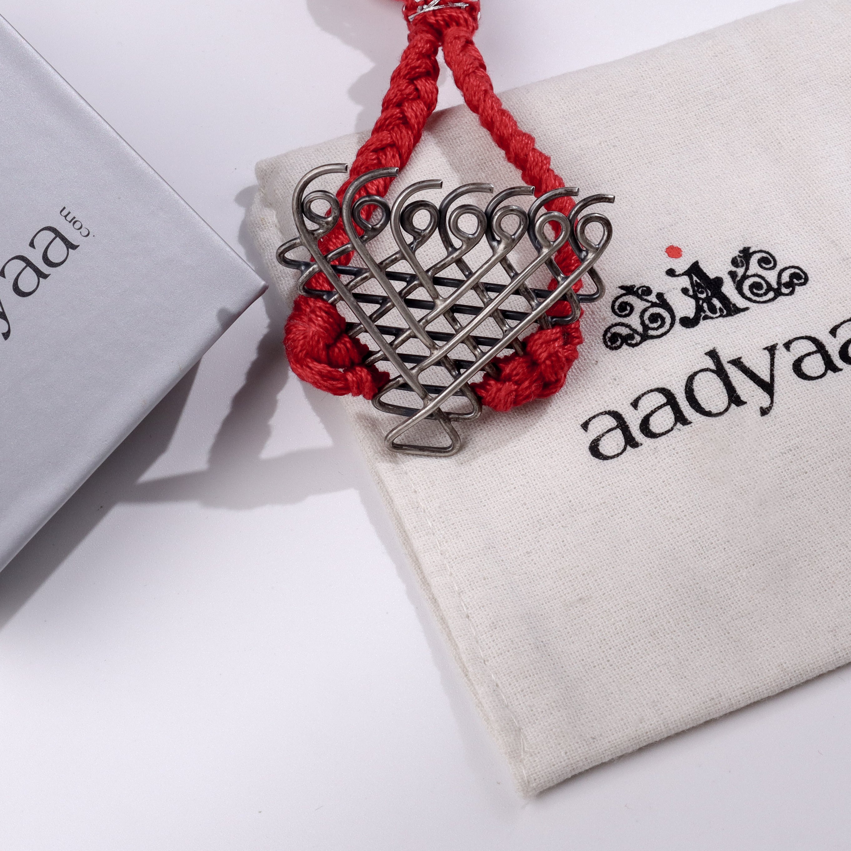 Red Thread Saraswati Bracelet – Big Motif | 92.5 Silver