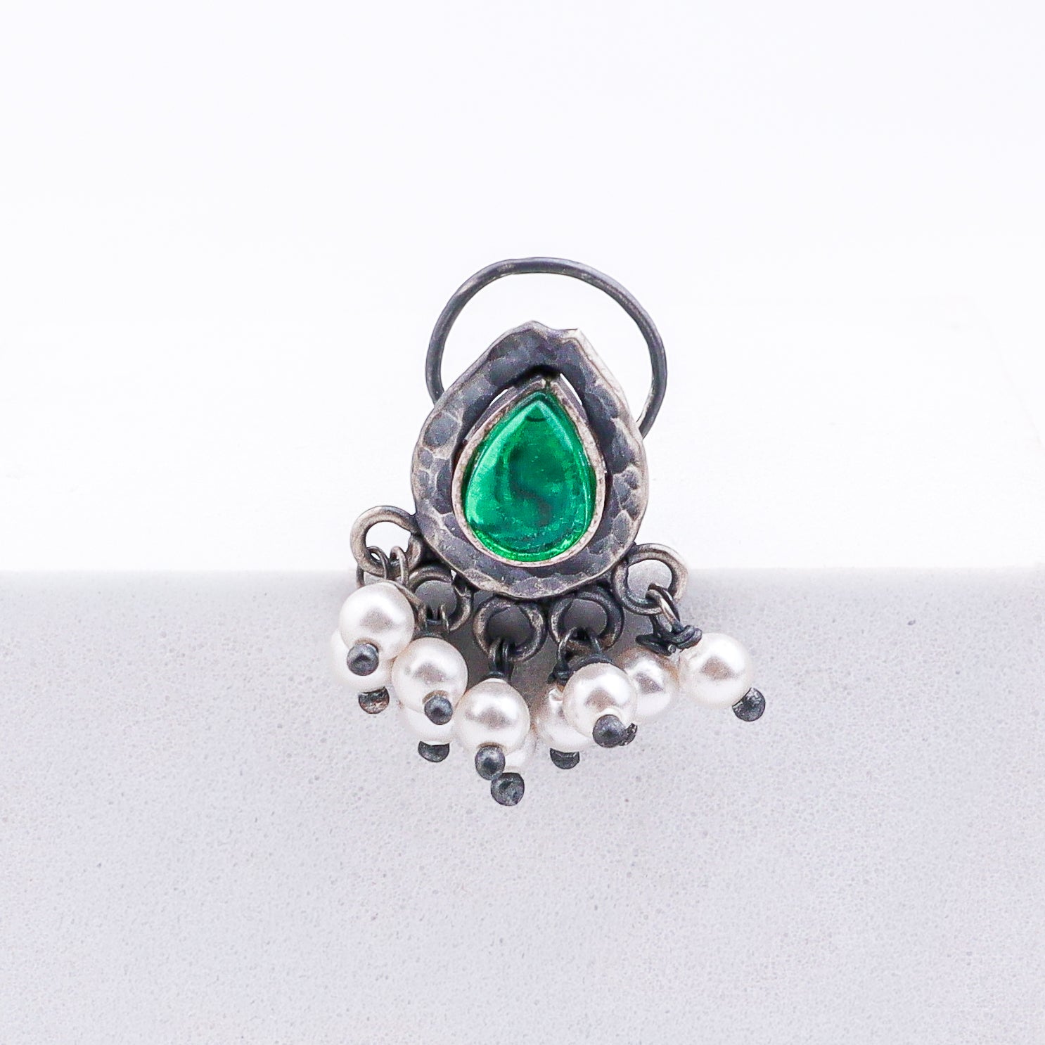Oxidised Green Drop Pierced Nose Pin (Large)