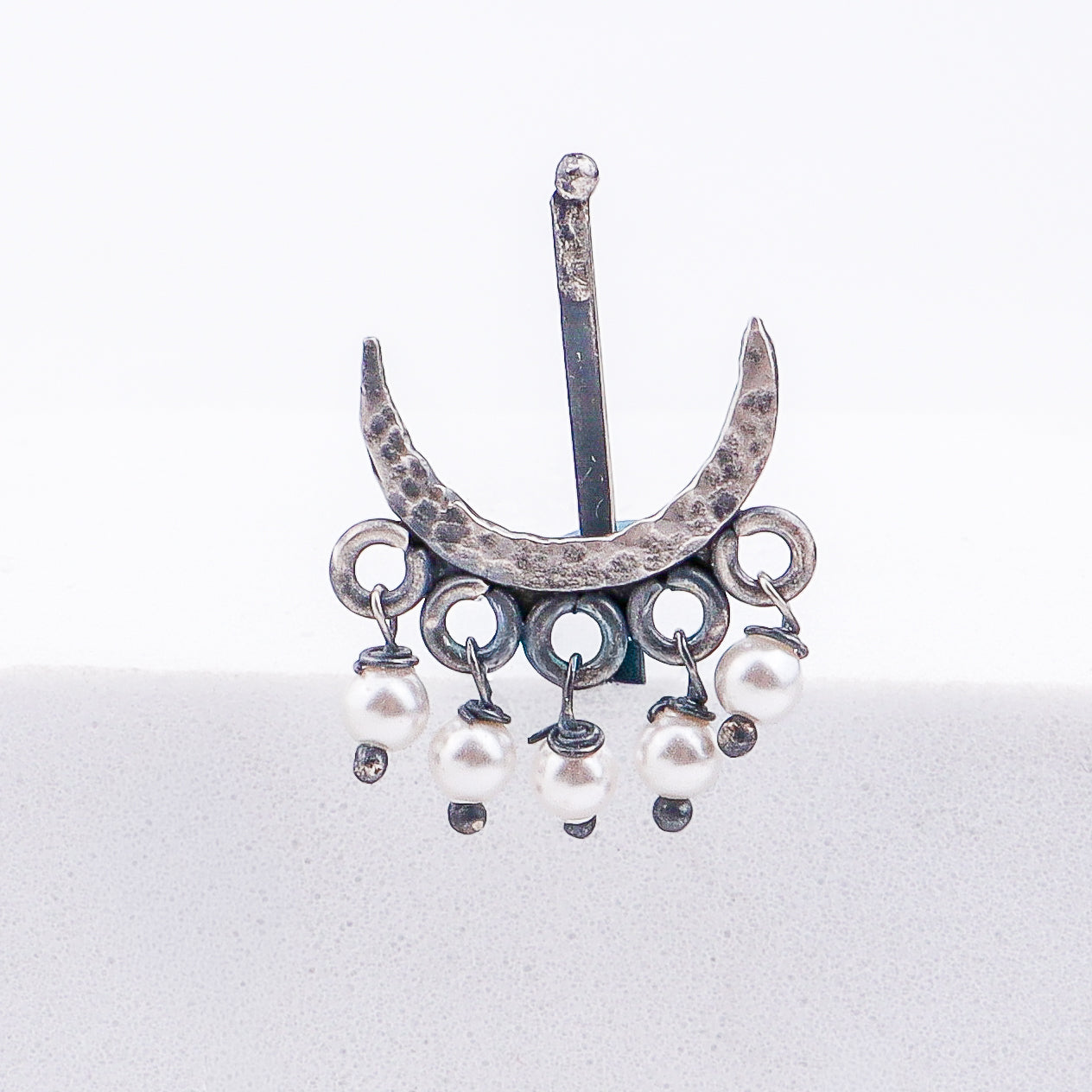 Oxidised Hammered Chandrakor Clip-On Nose Pin (Large)