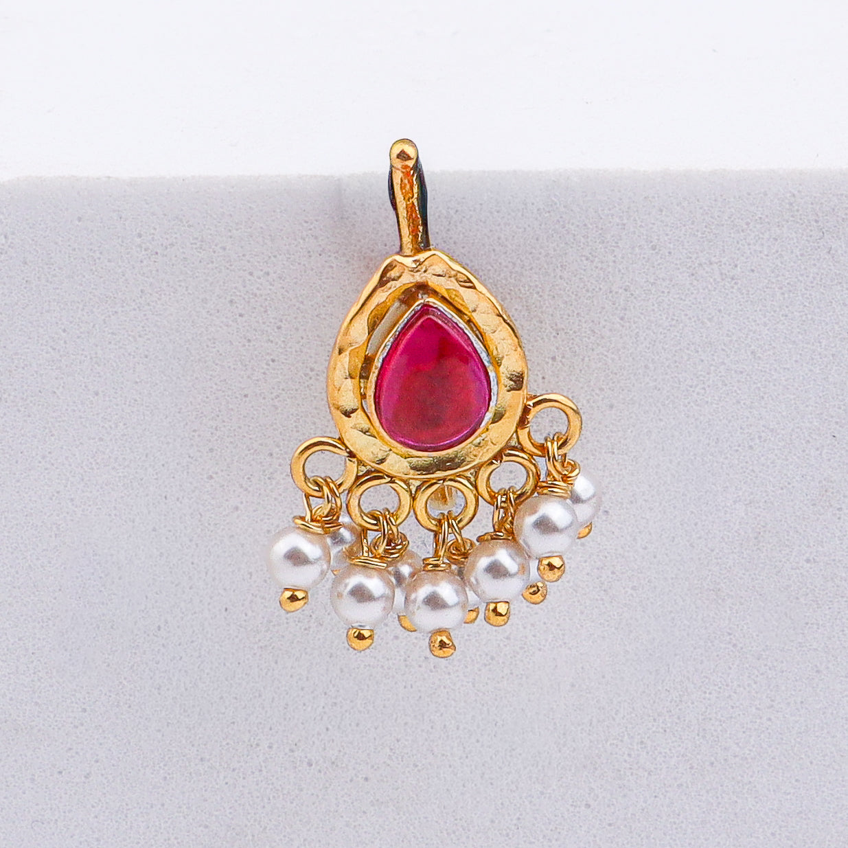 Pink Drop Clip-On Nose Pin | 22K Gold-Plated (Large)