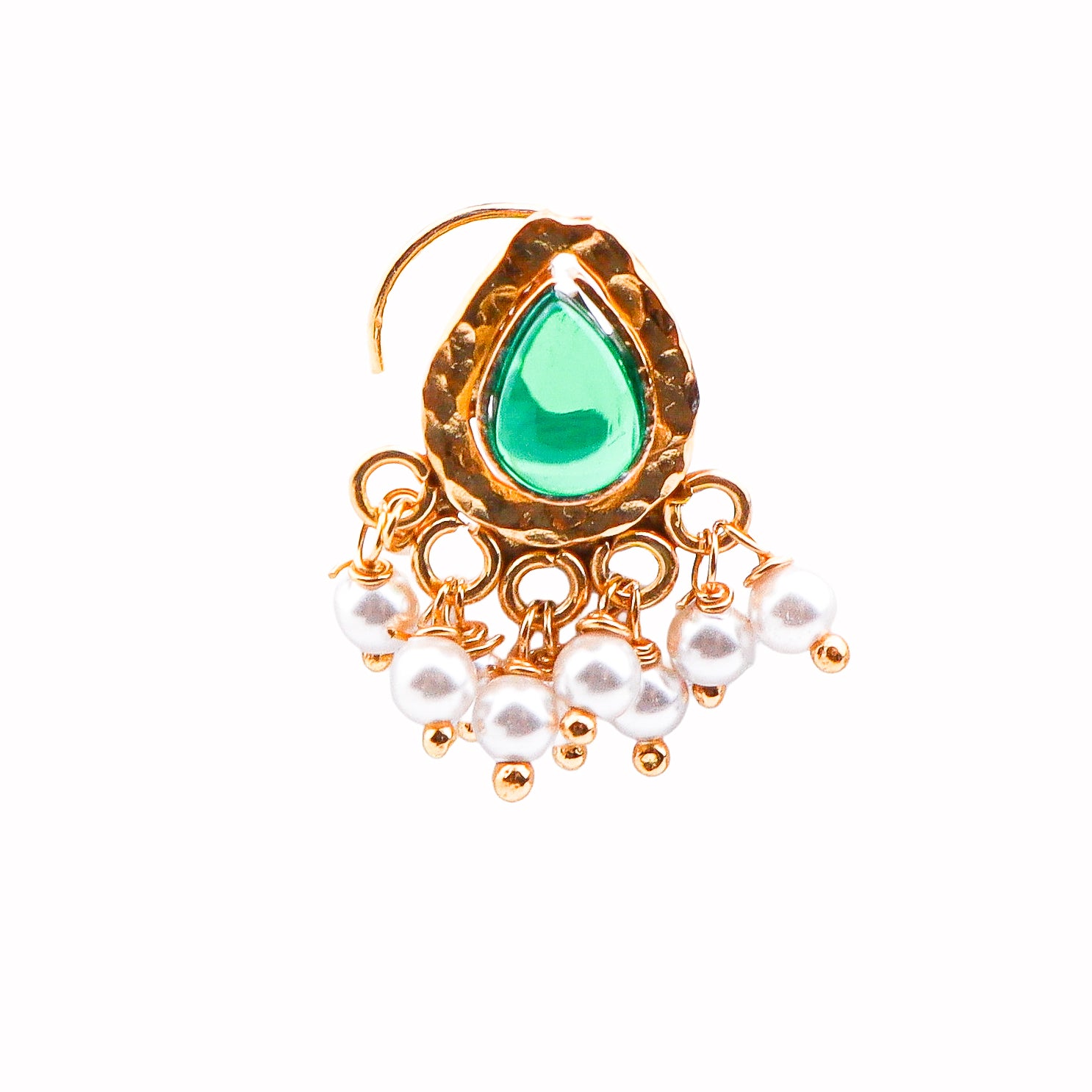 Green Drop Pierced Nose Pin | 22K Gold-Plated (Large)
