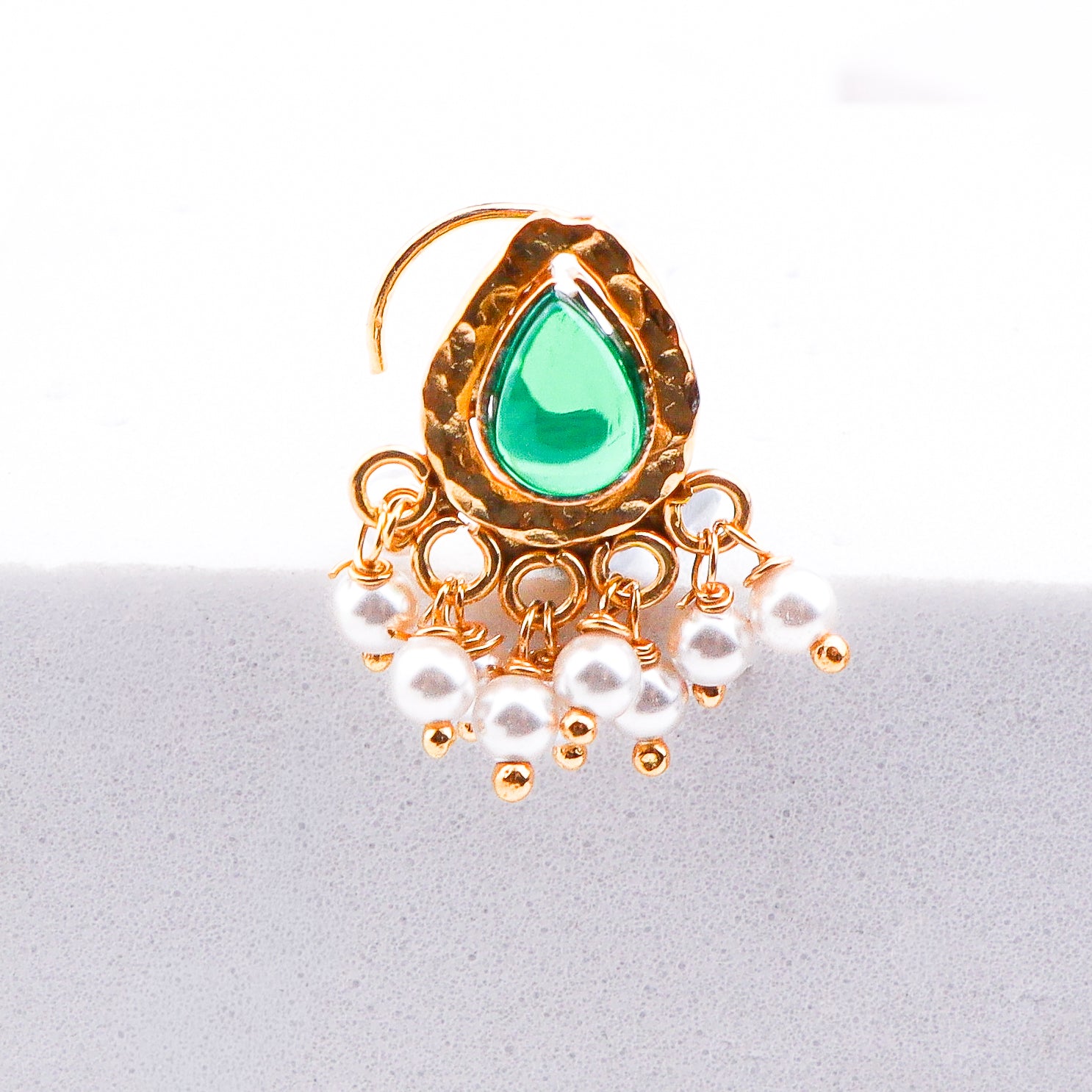Green Drop Pierced Nose Pin | 22K Gold-Plated (Large)