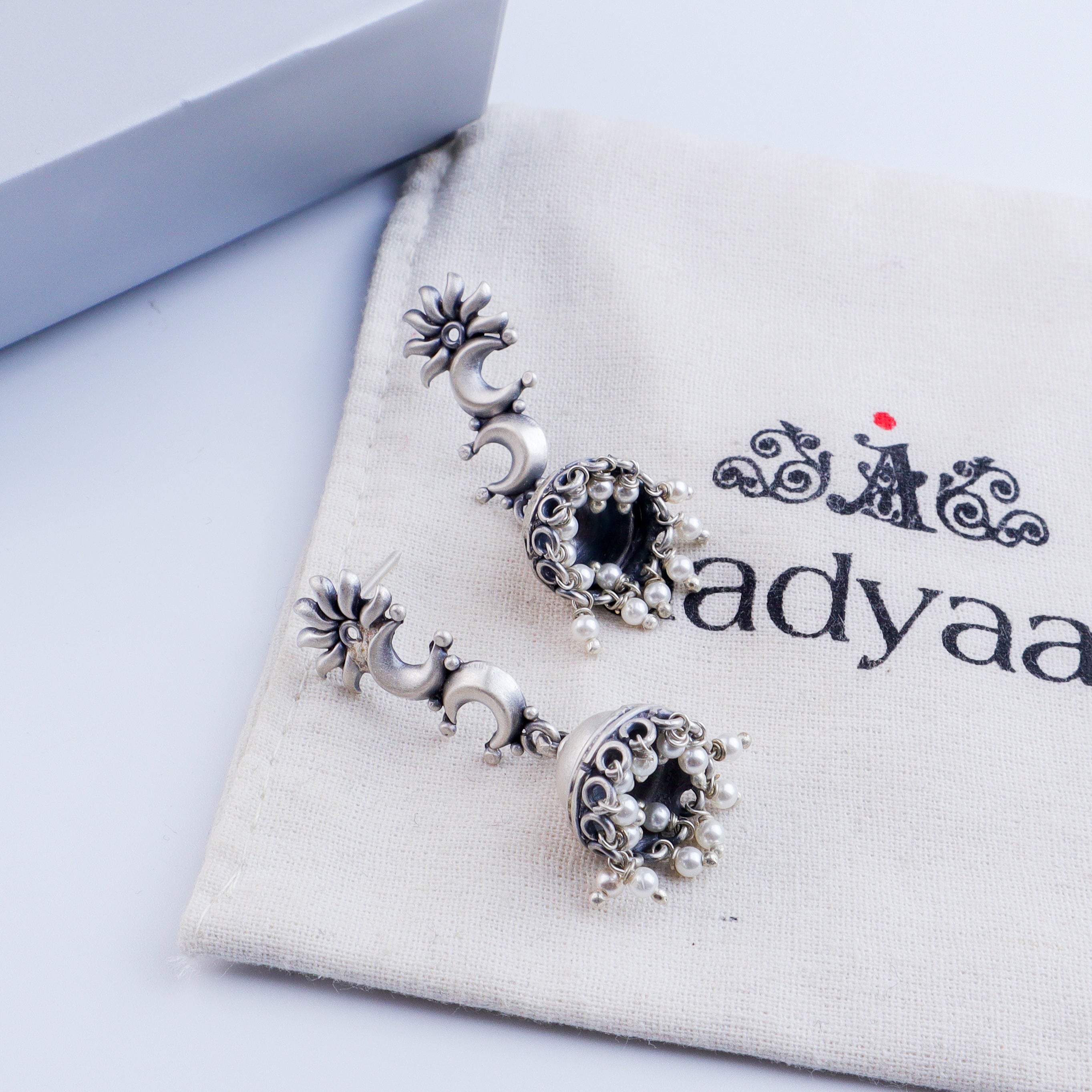 Mini Chaand Phool Jhumki - Small sized silver jhumka