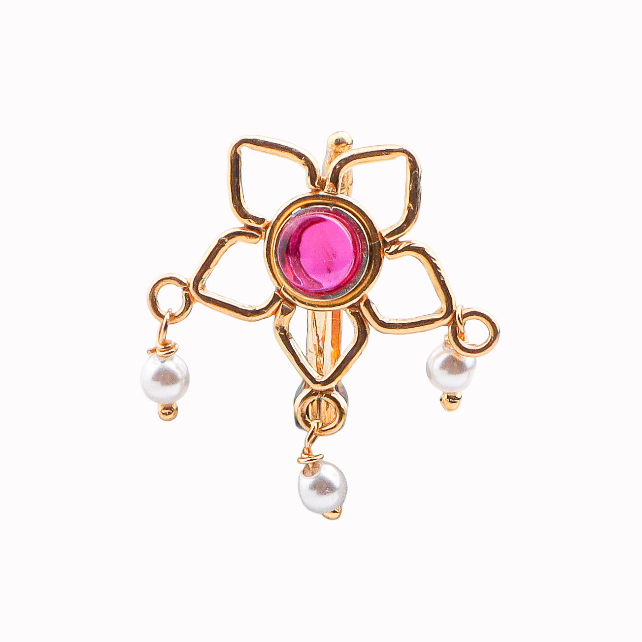Pink Flower Clip-On Nose Pin | 22K Gold-Plated (Large)