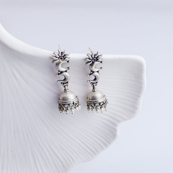 Mini Chaand Phool Jhumki - Small sized silver jhumka