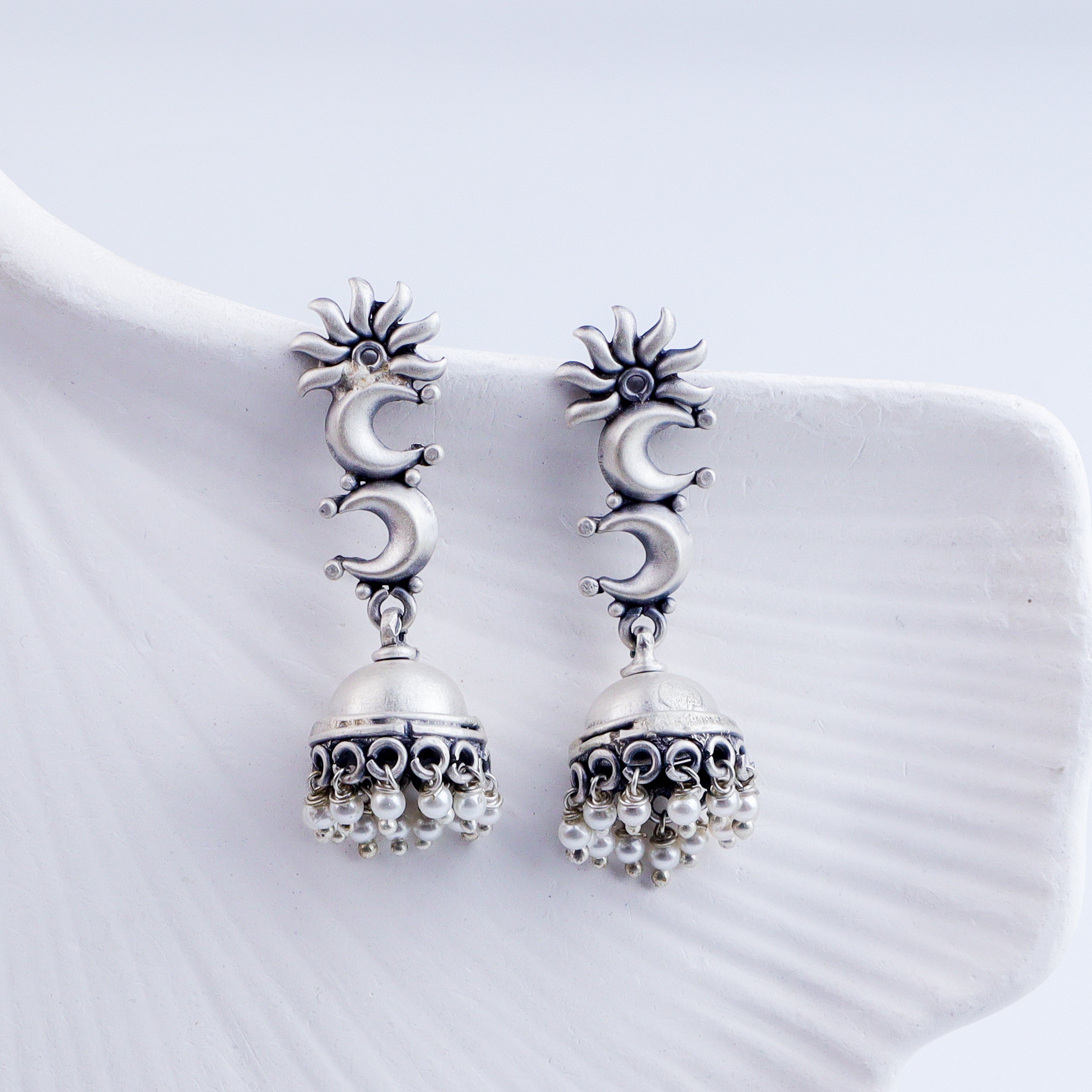 Mini Chaand Phool Jhumki - Small sized silver jhumka