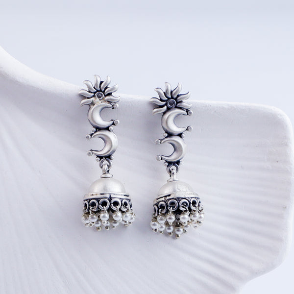 Mini Chaand Phool Jhumki - Small sized silver jhumka