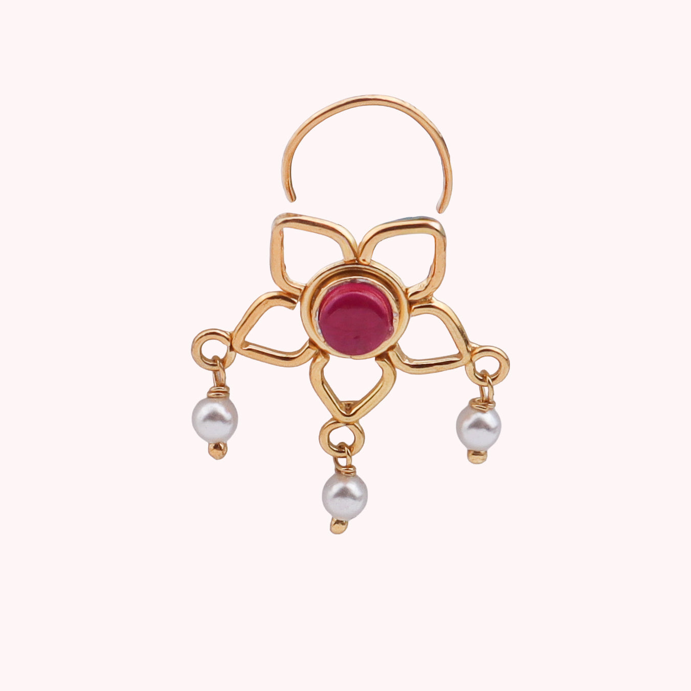 Pink Flower Pierced Nose Pin | 22K Gold-Plated (Large)