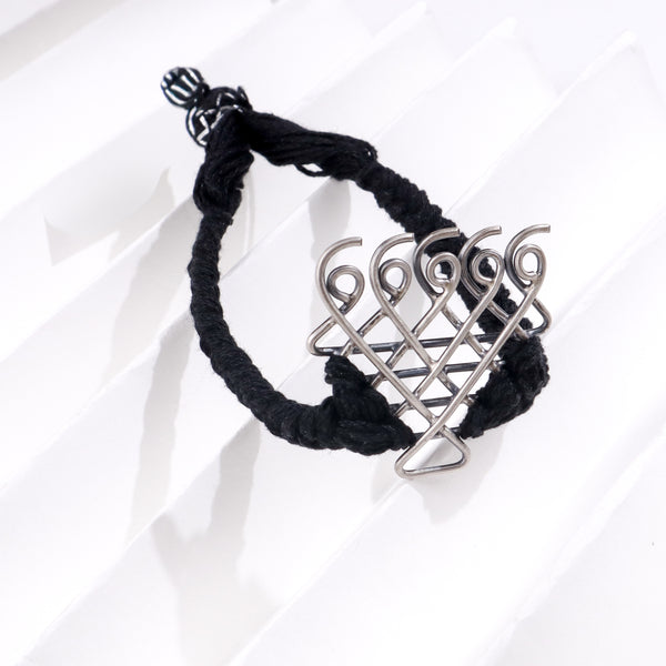 Silver Saraswati bracelet with black thread for men