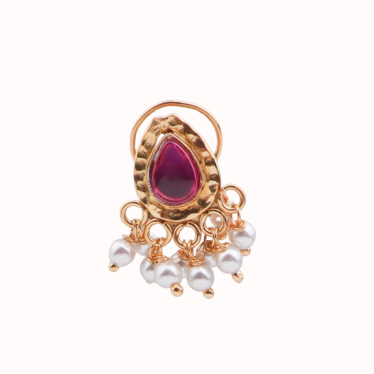Pink Drop Pierced Nose Pin | 22K Gold-Plated (Large)