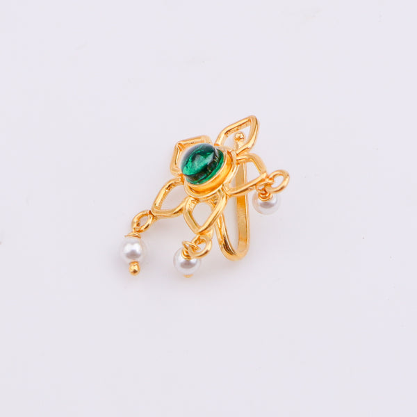 Green Flower Clip-On Nose Pin | 22K Gold-Plated (Large)