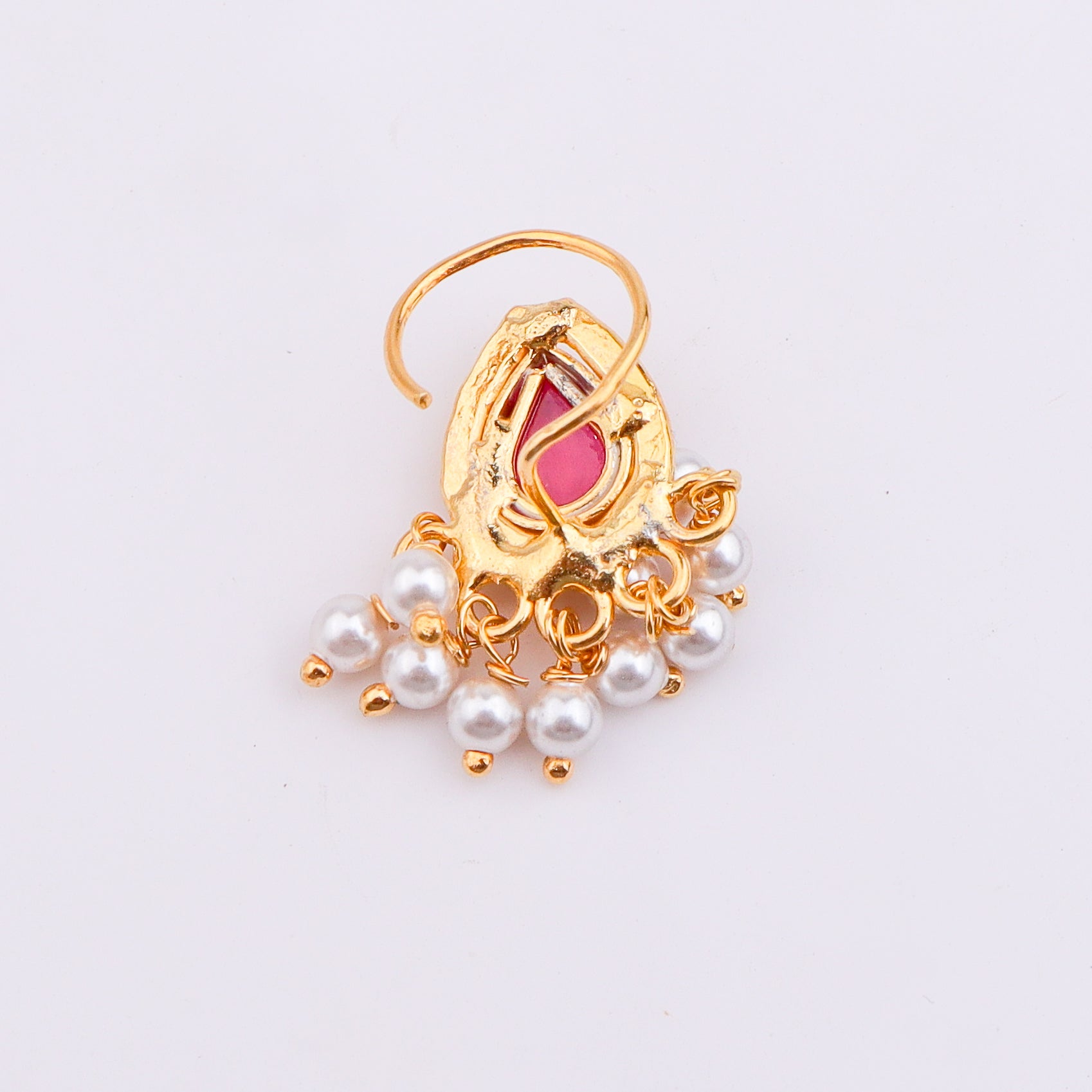 Pink Drop Pierced Nose Pin | 22K Gold-Plated (Large)