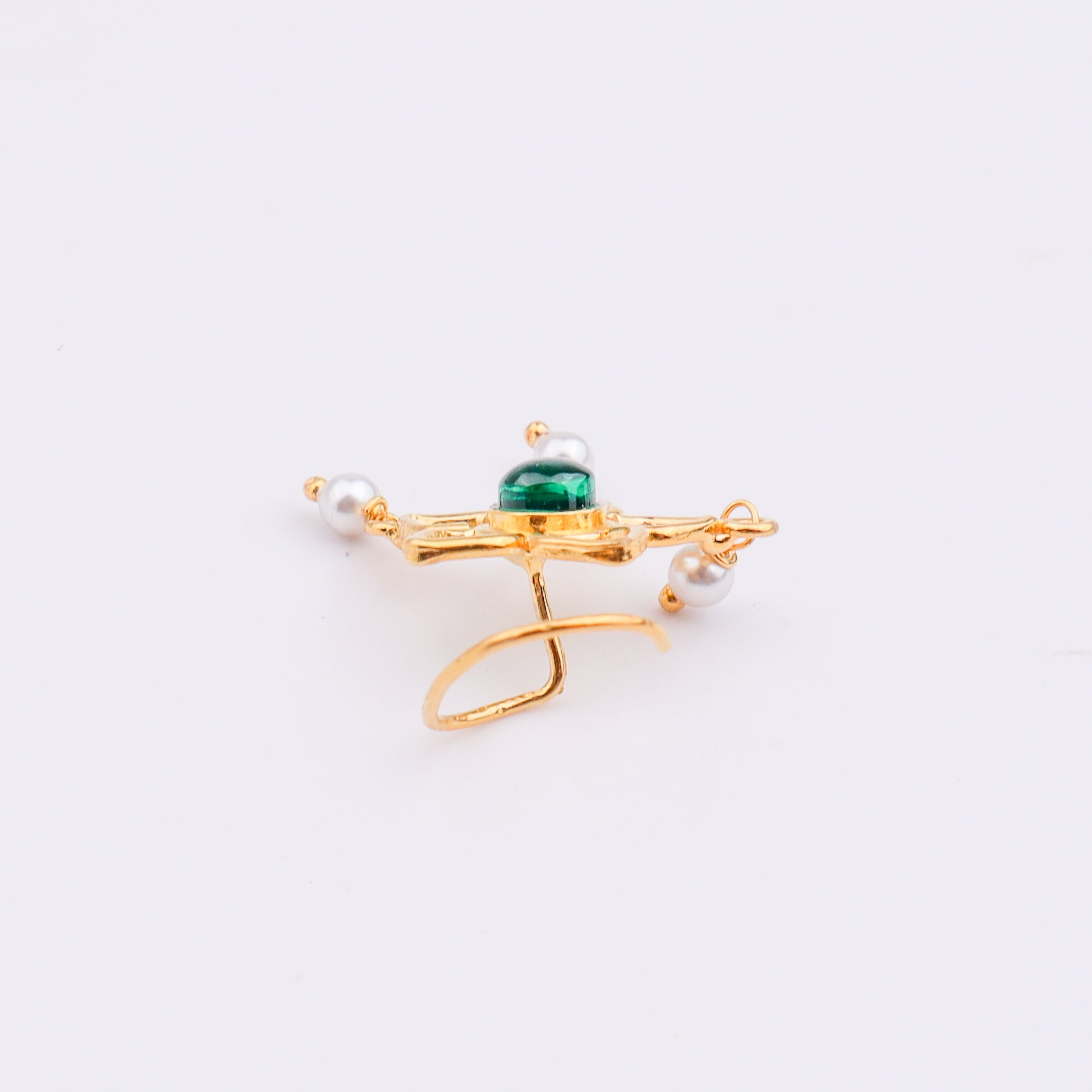 Green Flower Pierced Nose Pin | 22K Gold-Plated (Large)