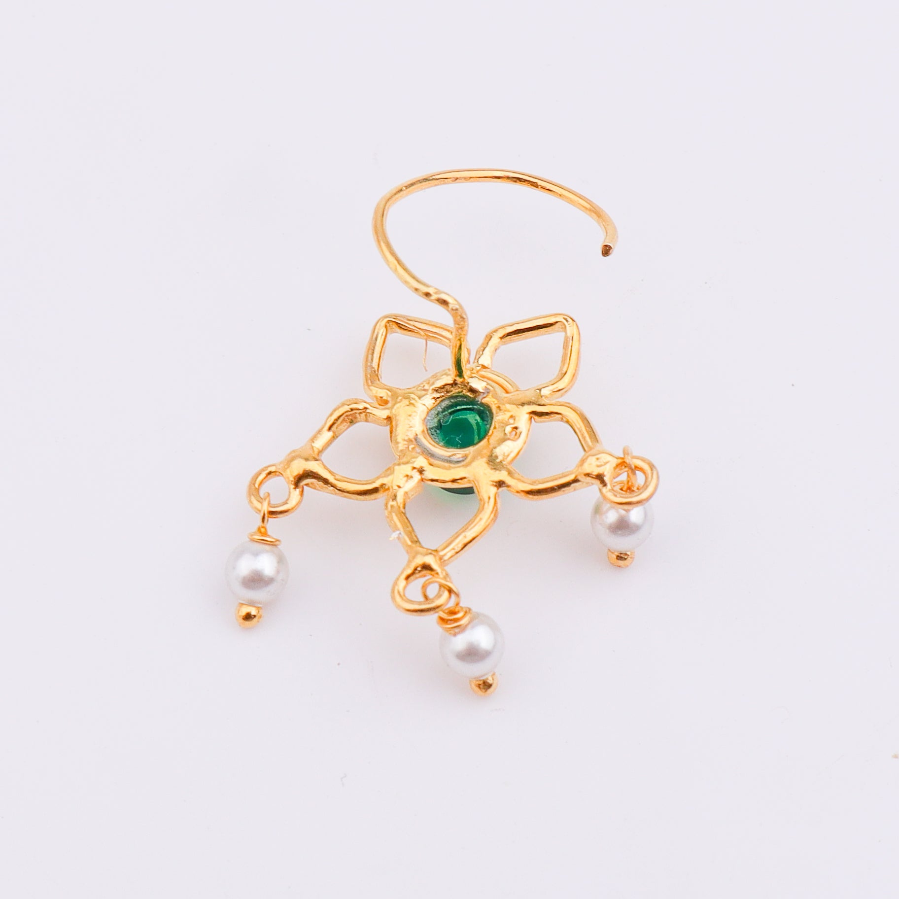 Green Flower Pierced Nose Pin | 22K Gold-Plated (Large)