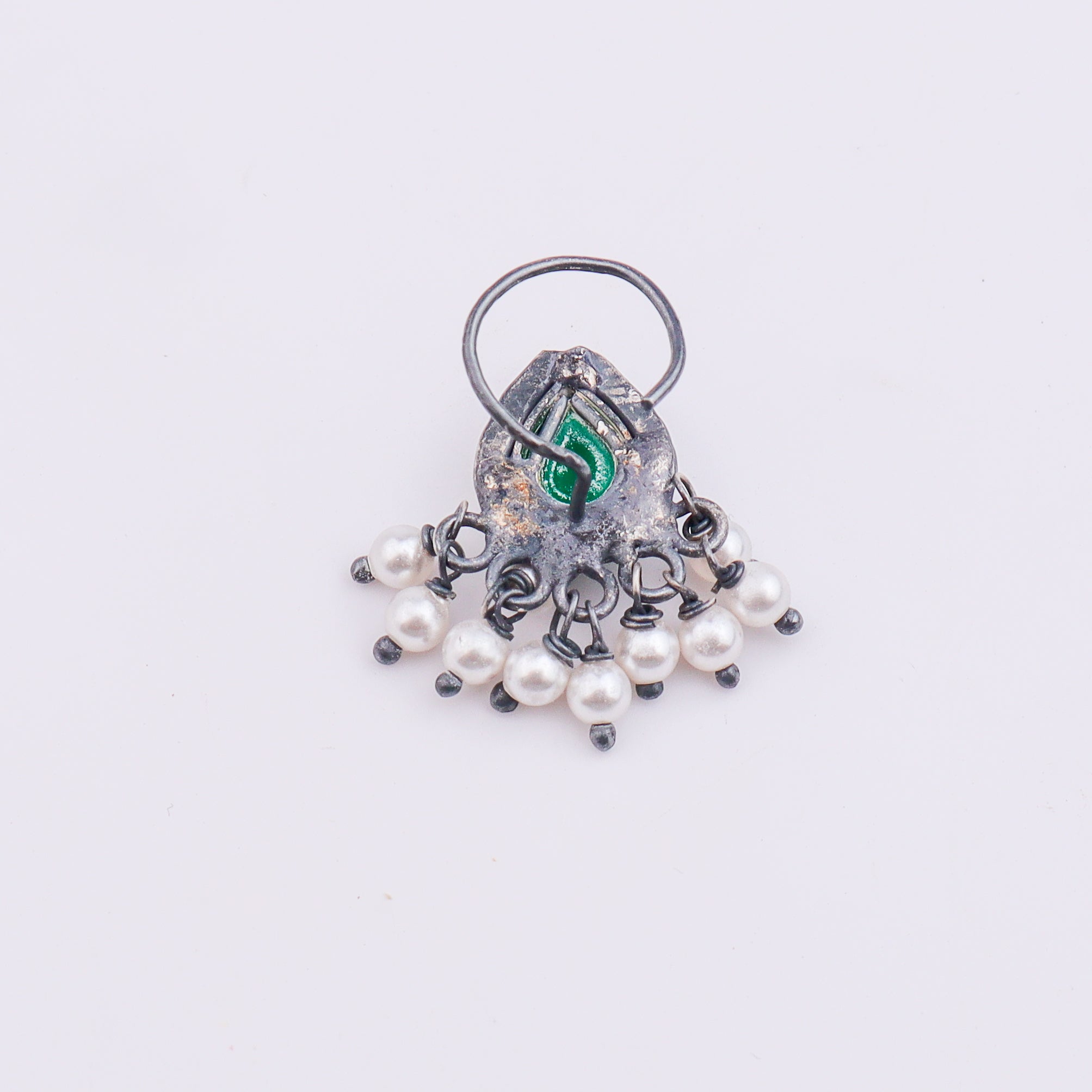 Oxidised Green Drop Pierced Nose Pin (Large)