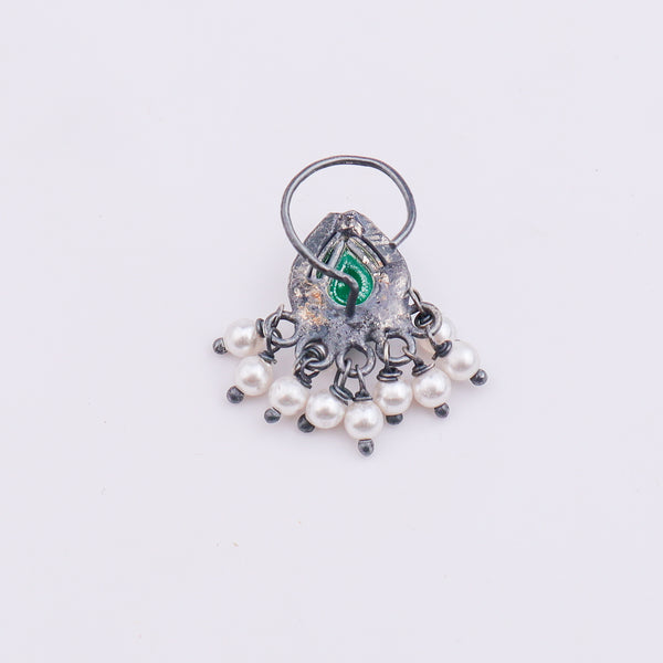 Oxidised Green Drop Pierced Nose Pin (Large)