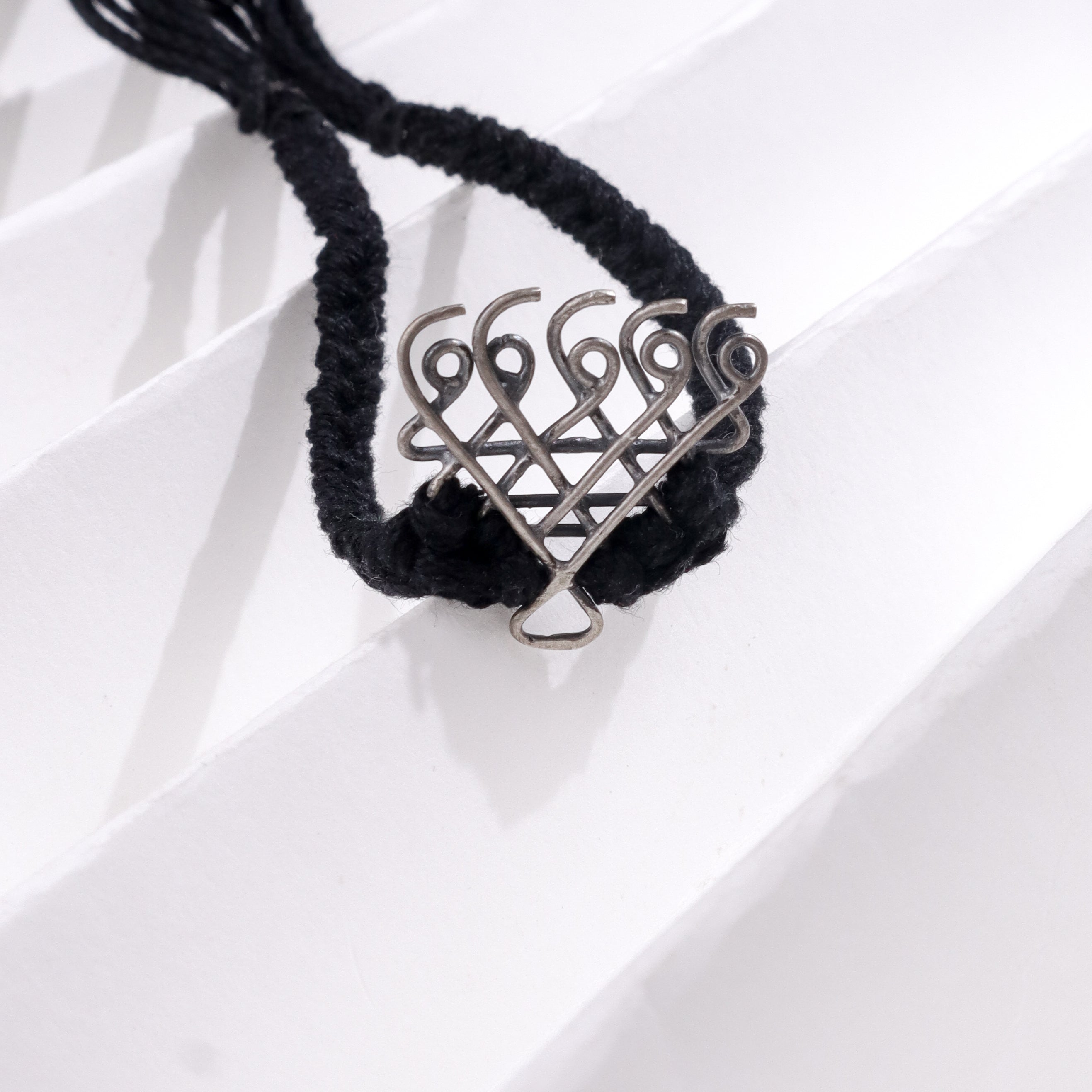 Silver Saraswati Bracelet for Men / Women with Black Thread ( Motif size : Small )