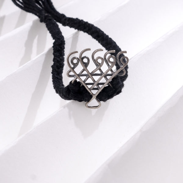 Silver Saraswati bracelet small with black thread for jewelry