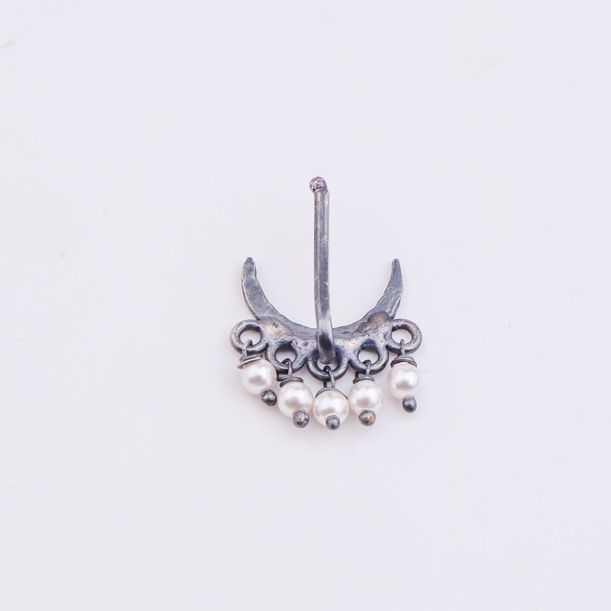 Oxidised Hammered Chandrakor Clip-On Nose Pin (Large)