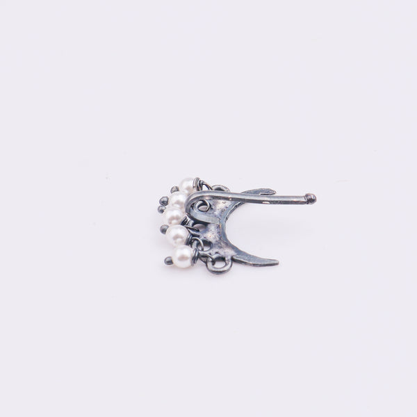 Oxidised Hammered Chandrakor Clip-On Nose Pin (Large)