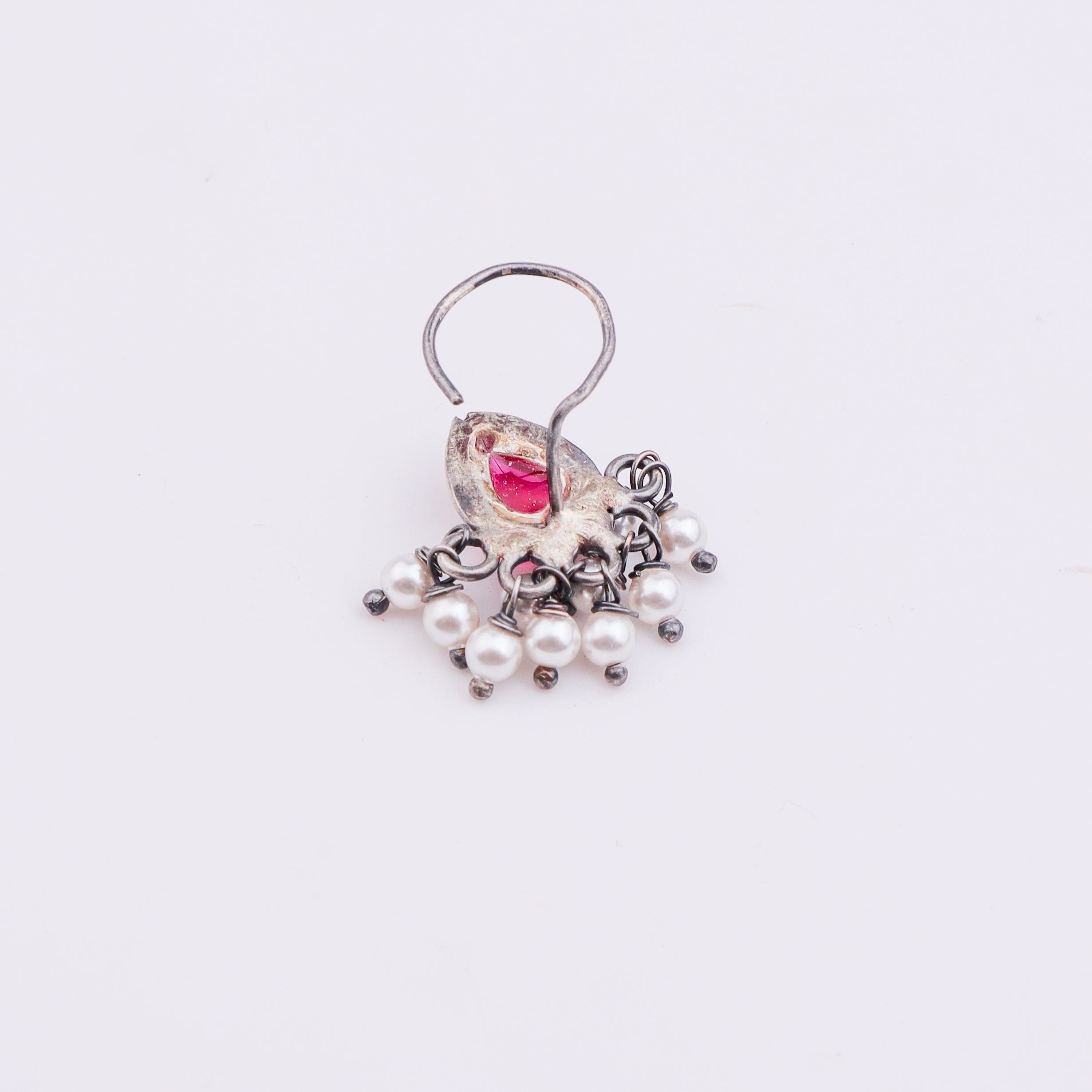 Oxidised Pink Drop Pierced Nose Pin (Large)
