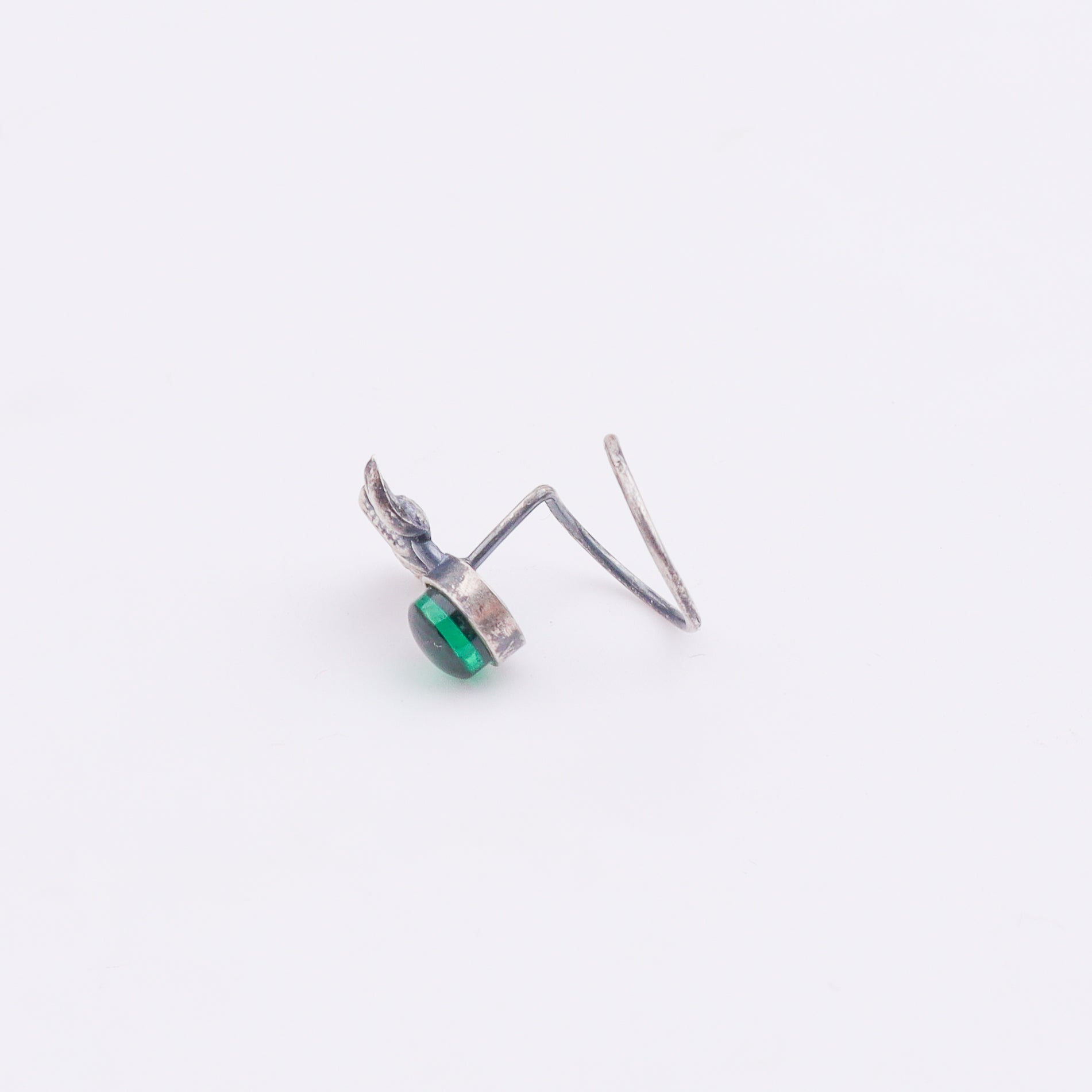 Oxidised Green Petalfall Pierced Nose Pin (Large)