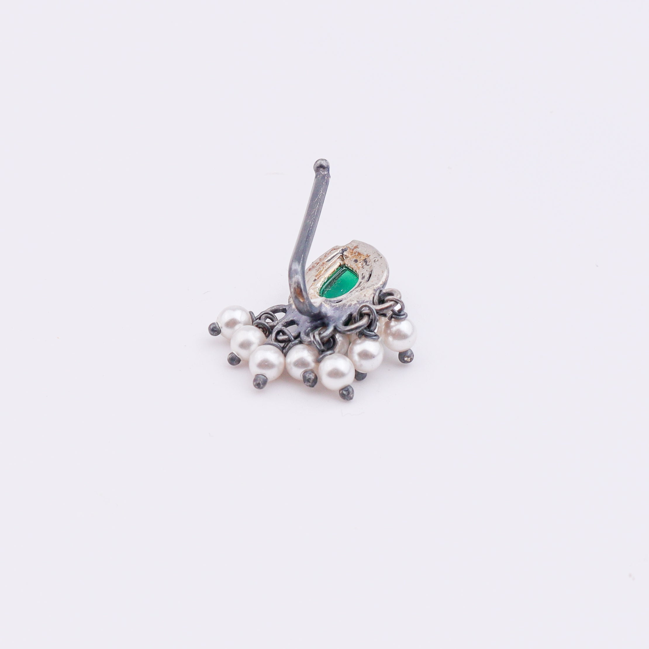 Oxidised Green Drop Clip-On Nose Pin (Large)