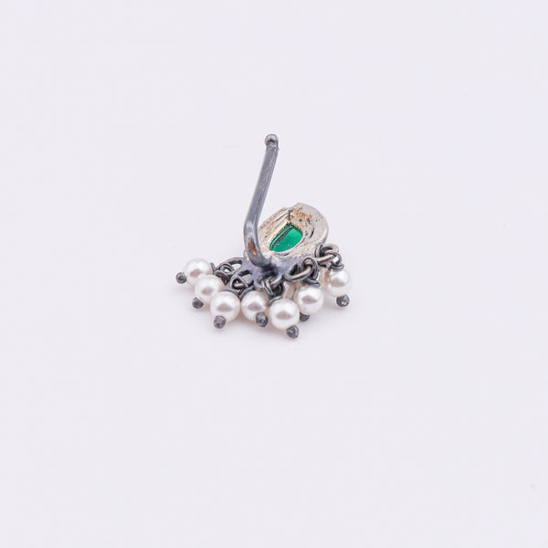 Oxidised Green Drop Clip-On Nose Pin (Large)