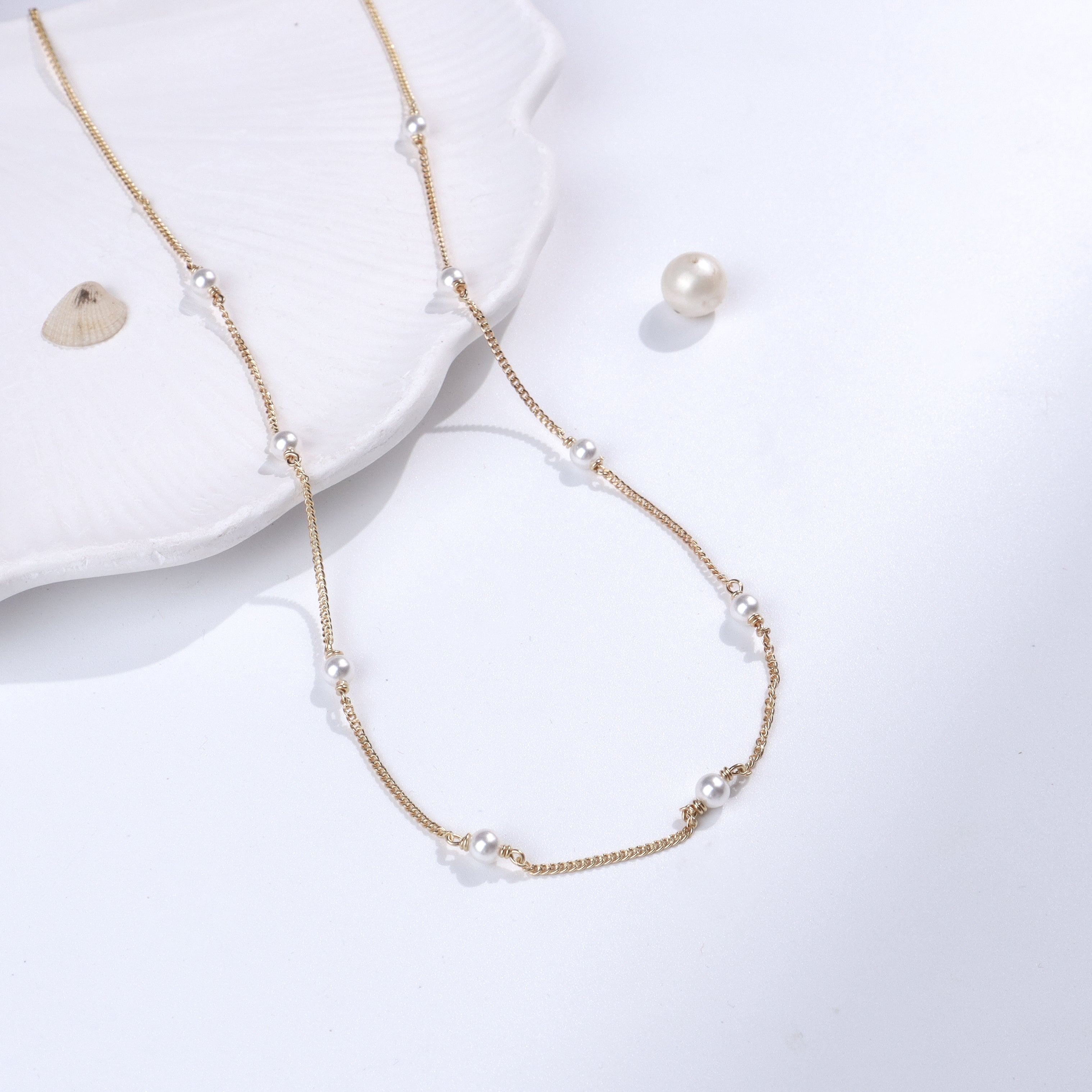 Pearl Chain Necklace with Gold Plated Silver