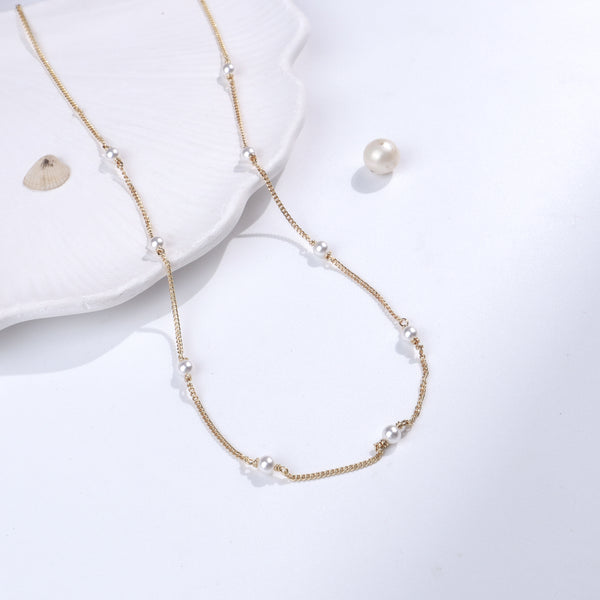 Pearl Chain Necklace with Gold Plated Silver