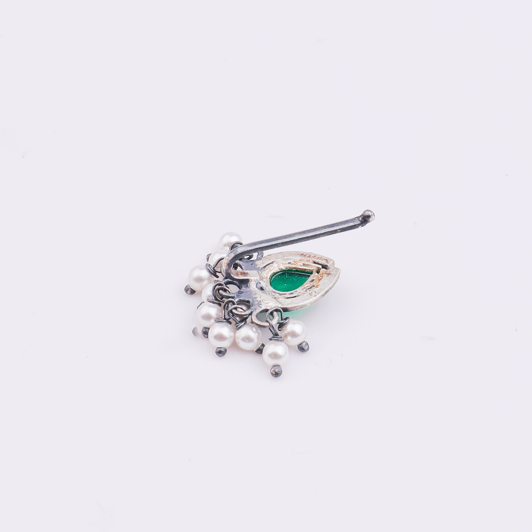 Oxidised Green Drop Clip-On Nose Pin (Large)