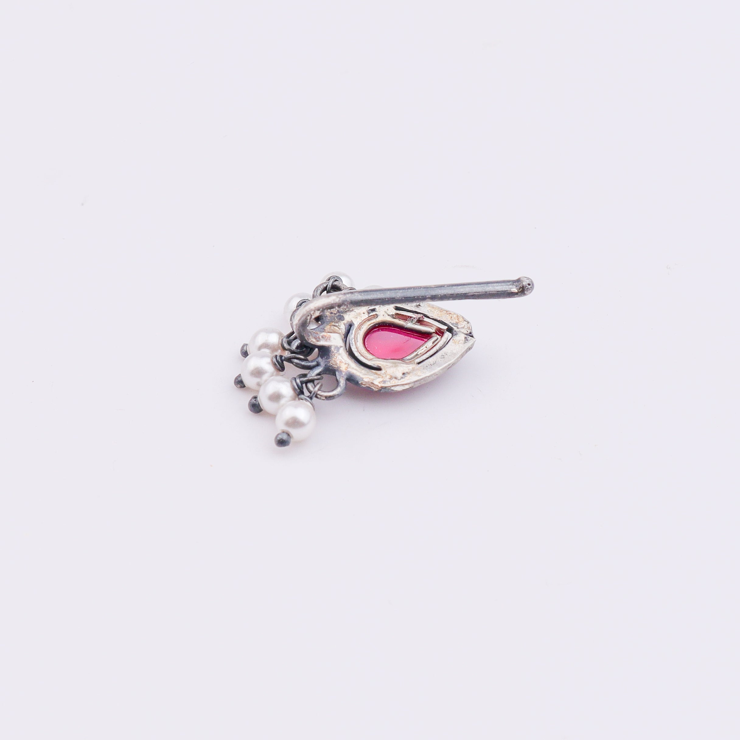 Oxidised Pink Drop Clip-On Nose Pin (Large)