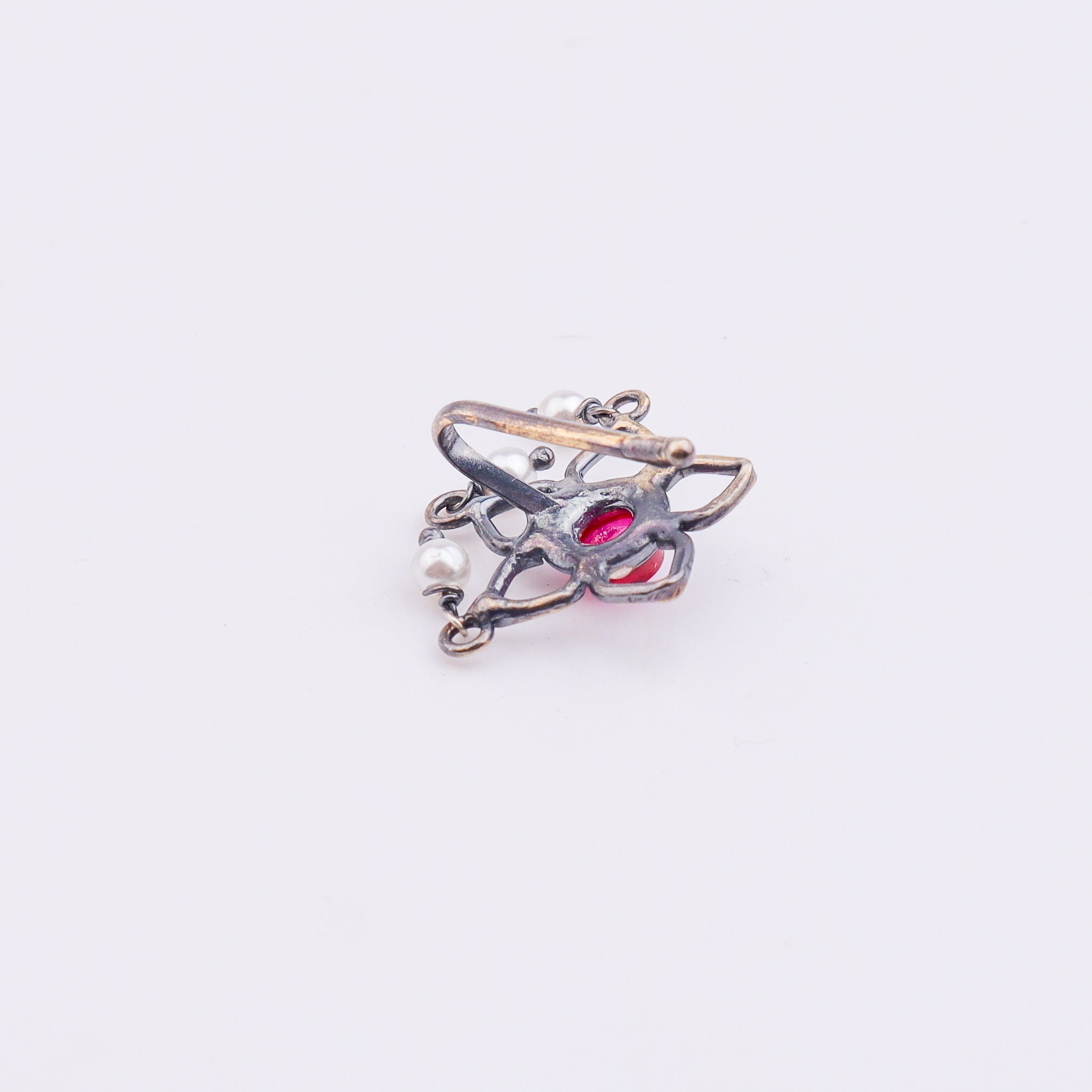 Oxidised Pink Flower Clip-On Nose Pin (Large)